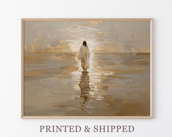 Vintage Jesus Christ Walking on Water Painting Print | Christian Art | Religious Wall Art Print | Religious Wall Decor | Holy Clouds | JCW2