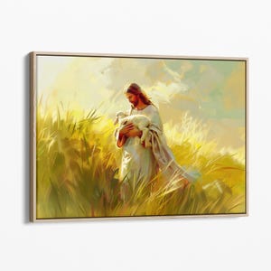 Jesus and Lamb Oil Painting Canvas Print | Jesus Finding Lost Lamb God Art | Jesus Painting | Jesus Leaves the 99 | Bible Art Canvas | CJAL3