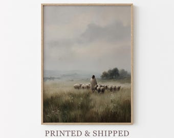 Vintage The Lord is my Shepherd Oil Painting Print | Jesus Leaves 99 | Christian Art | Jesus Christ Art | Modern Christian Painting | VSJ6