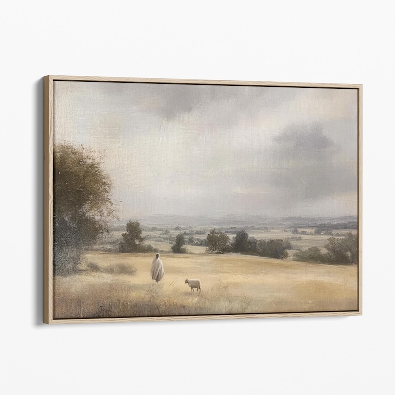 Vintage The Lord is my Shepherd Art Oil Painting Canvas Print | Jesus Leaves 99 | Jesus Christ Art | Modern Christian Painting | CVTL1