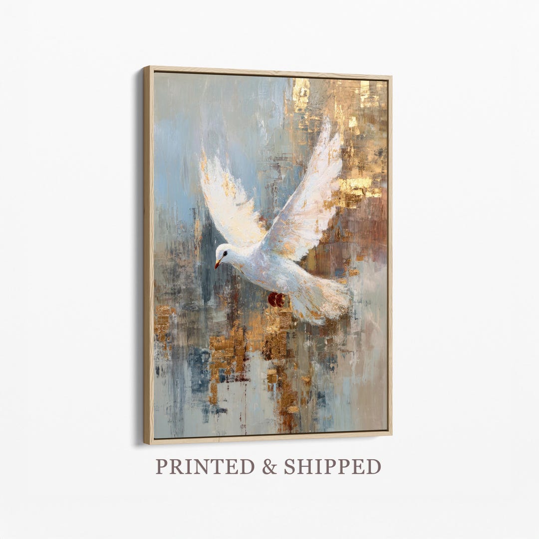 Holy Spirit Dove Painting Canvas Print | Gold Christian Wall Art ...