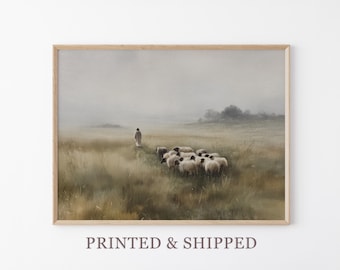 Vintage The Lord is my Shepherd Oil Painting Print | Jesus Leaves 99 | Christian Art | Jesus Christ Art | Modern Christian Painting | VSJ2