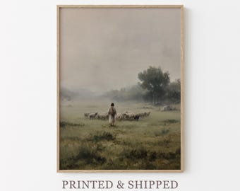 Vintage The Lord is my Shepherd Oil Painting Print | Jesus Leaves 99 | Christian Art | Jesus Christ Art | Modern Christian Painting | VSJ8