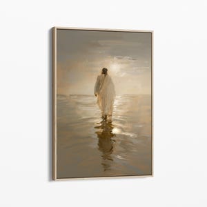 Vintage Jesus Christ Walking on Water Oil Painting Canvas Print | Christian Art | Religious Wall Decor | Holy Clouds | CJCW3
