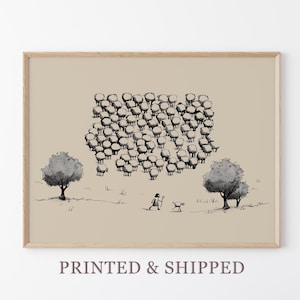Jesus Leaves the 99 Minimalistic Sketch Print | Jesus Art | Bible Art | Jesus Good Shepherd Wall Art | Rejoices over The Lost Sheep | JLT1