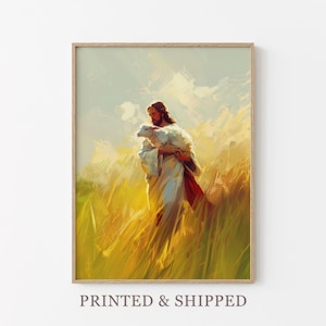 Jesus and Lamb Oil Painting Print | Jesus Finding Lost Lamb God Painting Print | Jesus Painting | Jesus Leaves the 99 | Bible Art | JAL4