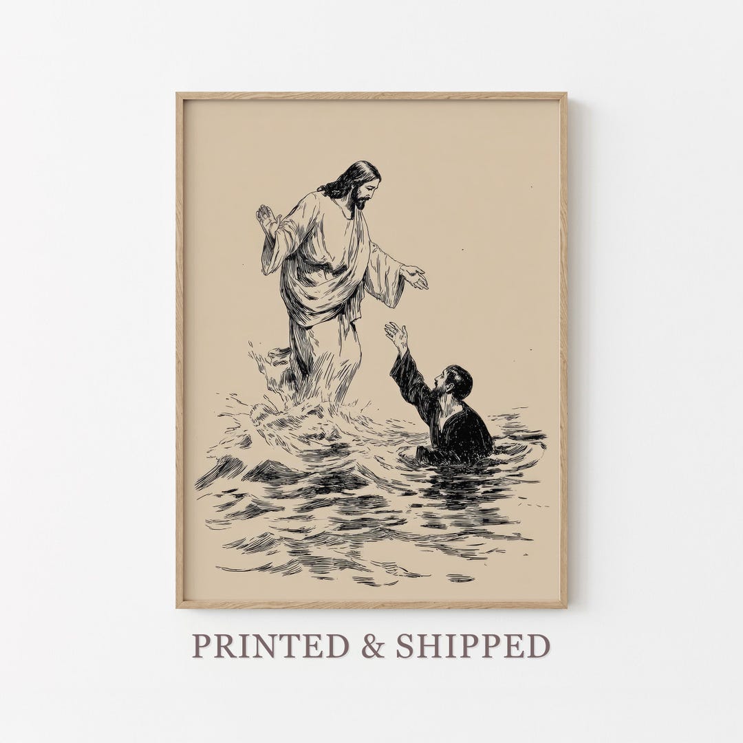 Peter and Jesus on the Water Print: Minimal Christian Art | PCS3 - Etsy