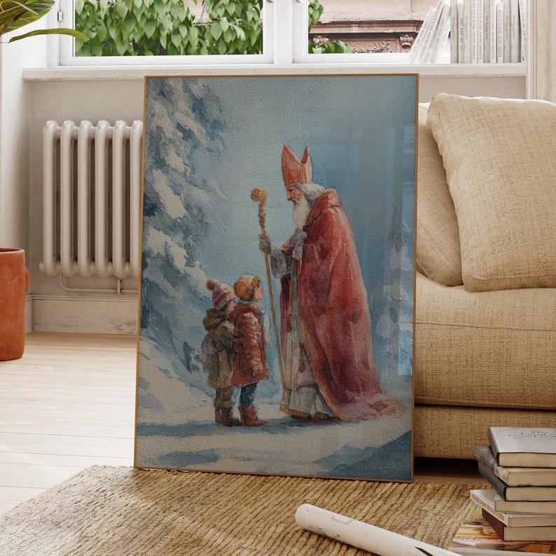 Saint Nicholas Painting Print | Winter Catholic Wall Art | Christian ...