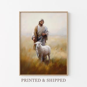 Jesus and Lamb Oil Painting Print | Jesus Finding Lost Lamb God Poster Print | Jesus Painting | Jesus Leaves the 99 | Bible Art Print | JAL2