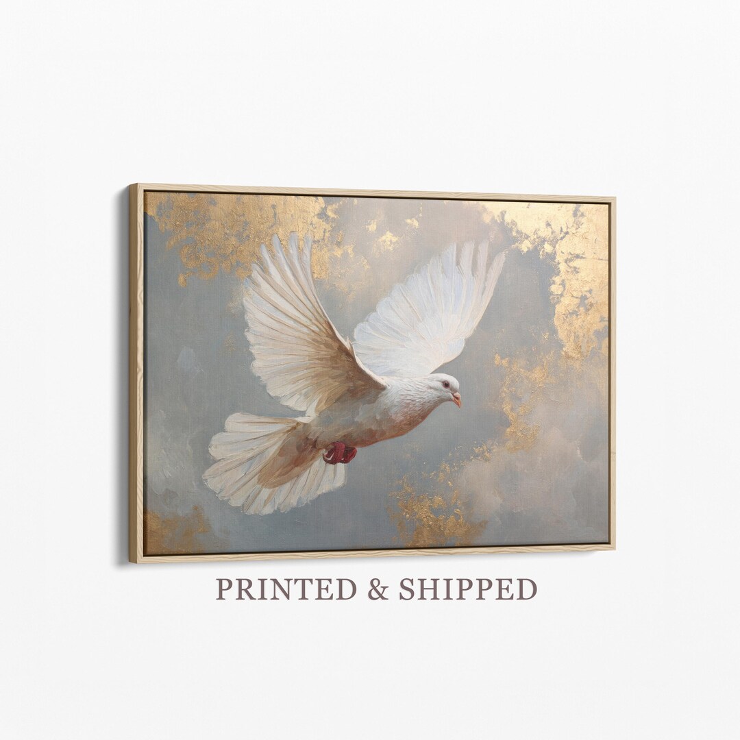 Holy Spirit Dove Painting Canvas Print | Gold Christian Wall Art ...