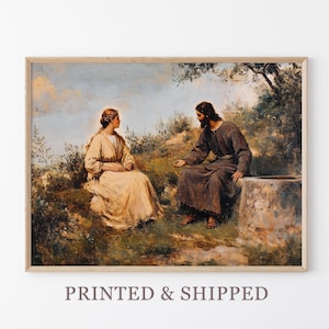 Vintage Woman at the Well Oil Painting Print | Samaritan Woman | Jesus Bible Art | Modern Christian Painting | Bible Sketch Scripture | VWA2