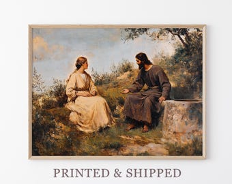 Vintage Woman at the Well Oil Painting Print | Samaritan Woman | Jesus Bible Art | Modern Christian Painting | Bible Sketch Scripture | VWA2