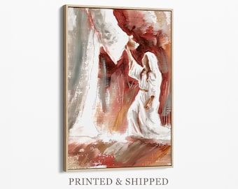 Pintura a óleo abstrata em tela de mulher tocando a bainha de Jesus | Pintura bíblica de Jesus | Decoração cristã | Presente baseado na fé | CAOL3