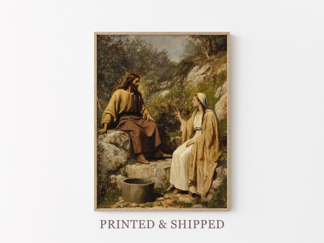 Vintage Woman at the Well Oil Painting Print | Samaritan Woman | Jesus ...