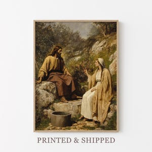 Vintage Woman at the Well Oil Painting Print | Samaritan Woman | Jesus Bible Art | Modern Christian Painting | Bible Sketch Scripture | VWA3