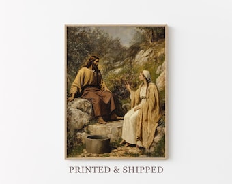 Vintage Woman at the Well Oil Painting Print | Samaritan Woman | Jesus Bible Art | Modern Christian Painting | Bible Sketch Scripture | VWA3