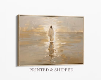 Vintage Jesus Christus auf dem Wasser gehen Ölgemälde Leinwand | Christliche Kunst | Religiöses Wanddekor | Heilige Wolken | CJCW2