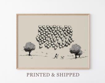 Jesus Leaves the 99 Minimalistic Sketch Print | Jesus Art | Bible Art | Jesus Good Shepherd Wall Art | Rejoices over The Lost Sheep | JLT1