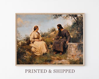 Vintage Woman at the Well Oil Painting Print | Samaritan Woman | Jesus Bible Art | Modern Christian Painting | Bible Sketch Scripture | VWA2