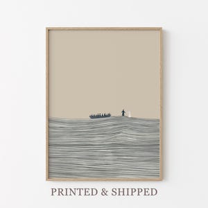 Jesus Walks on Water Sketch Print | Jesus and Peter Bible Art | Modern Bible Verse Wall Art | Bible Art | Boho Scripture Home Deco | JWO2
