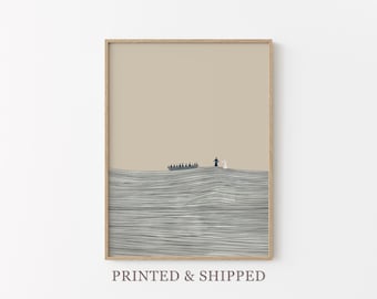Jesus Walks on Water Sketch Print | Jesus and Peter Bible Art | Modern Bible Verse Wall Art | Bible Art | Boho Scripture Home Deco | JWO2