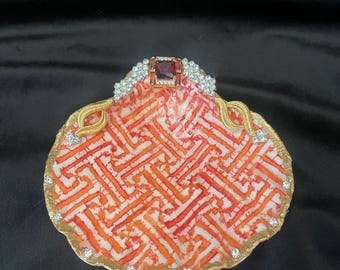 Shell ring dish, decoupaged with vintage jewels.