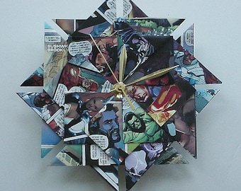 First Year Anniversary Gift for Him - Superhero Origami Clock - Super Holiday Gift for Him or Her - Geekery Gift - Groomsmen Gift