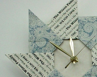 Unique Housewarming Wedding New Apartment Gift Origami Clock -  Blue Paisley
