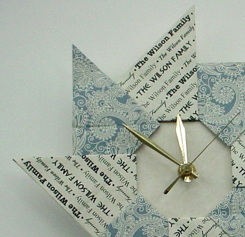 Unique Housewarming Wedding New Apartment Gift Origami Clock Blue Paisley image 1