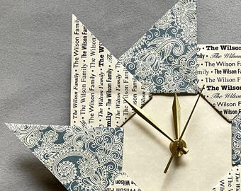 Unique Housewarming Wedding New Apartment Gift Origami Clock -  Blue Paisley