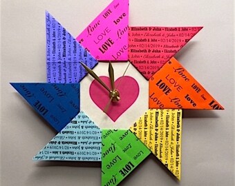 Personalized Gay Pride, Personalized LGBTQ Clock, Rainbow Origami Clock, Personalized LGBTQ Gift, LGBTQ 1st Anniversary Gift, Love Spiral