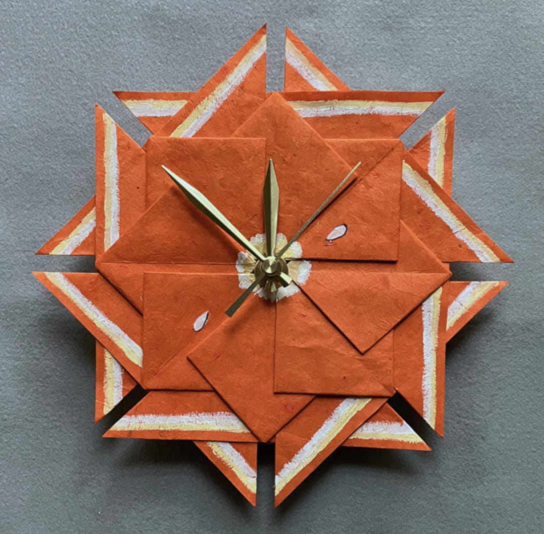 Orange Origami Kitchen Clock: Handmade Whimsical Paper Wall Decor - Etsy