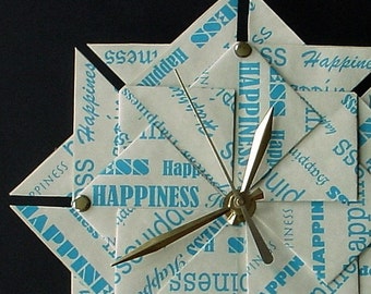 A Great 1st Anniversary/ Wedding Gift Suggestion - Happiness Origami  Clock - Large - In Blue