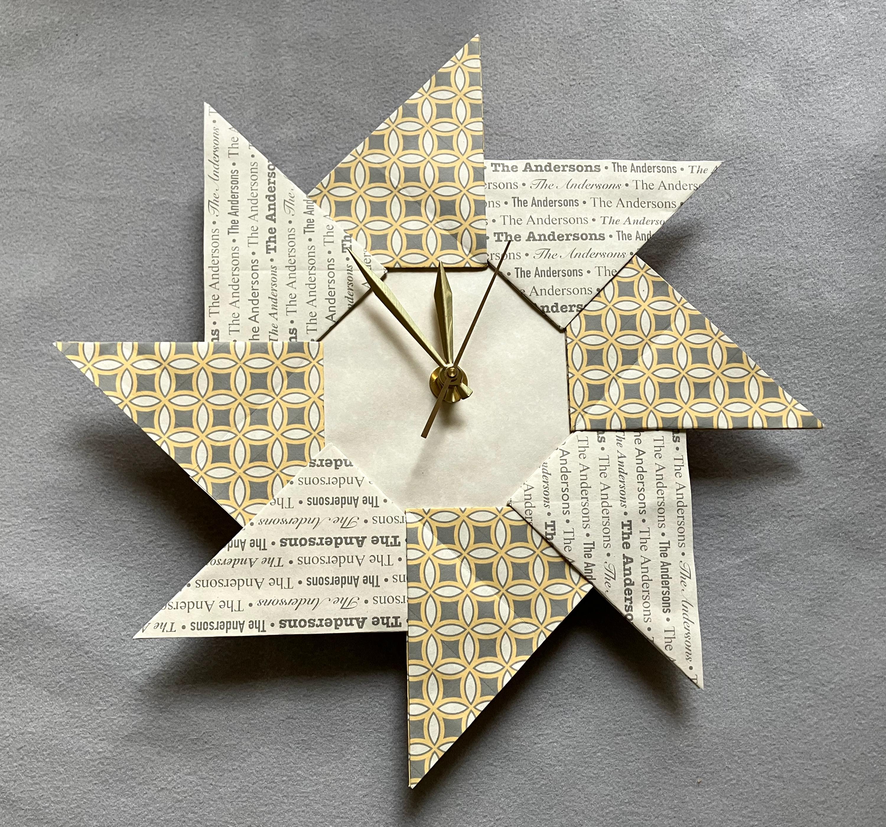 Personalized Family Name Origami Clock: Grey & Yellow Pattern - Etsy