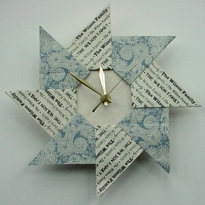 Unique Housewarming Wedding New Apartment Gift Origami Clock Blue Paisley image 2