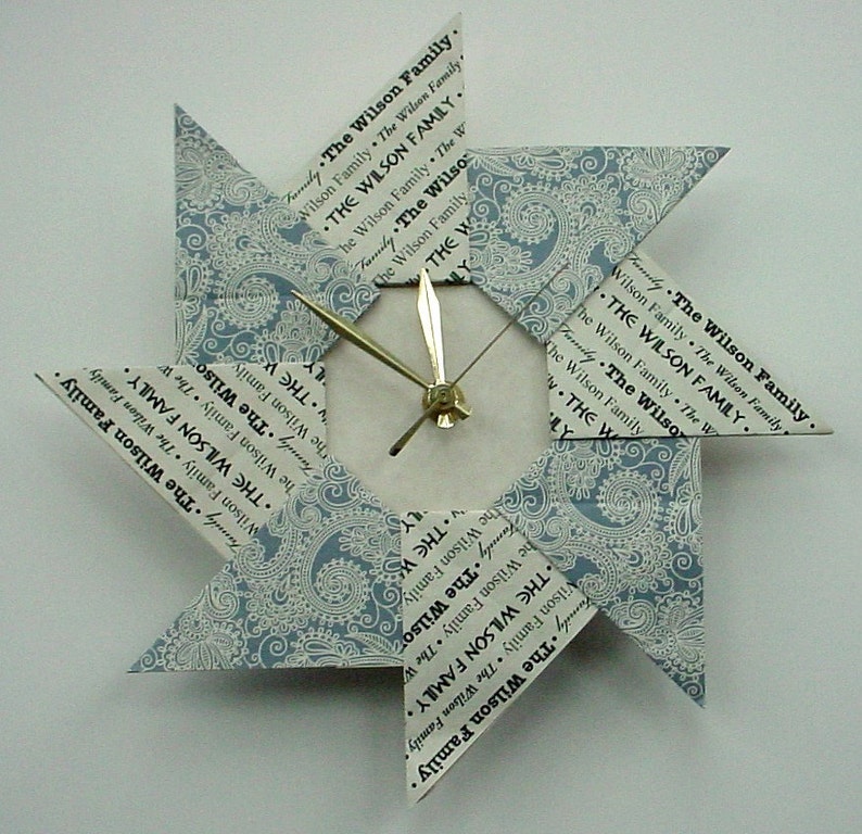 Unique Housewarming Wedding New Apartment Gift Origami Clock Blue Paisley image 2