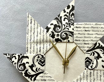 Personalized Origami Clock - Damask Pattern, Housewarming Gift