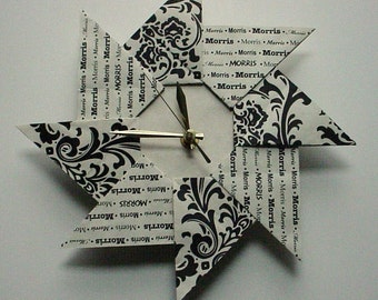 Custom Family Last Name Housewarming Wedding Gift Origami Clock - Damask