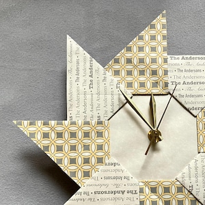 Personalized Family Surname Wedding Gift - HomeDecor - Origami Clock - Grey Pattern