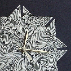 Art Deco Origami Clock, Black And White Paper Clock, Unique Home Decor, Living Room, Bedroom, Battery Operated, Wall Clock