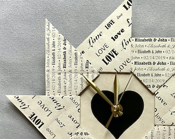 Personalized First Anniversary Origami Clock - Love Heart Design