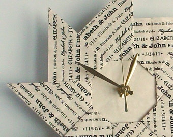 Personalized 1st  Anniversary  Gift - Custom Origami Clock - With Black Type - Paper 1st Anniversary Gift - Large