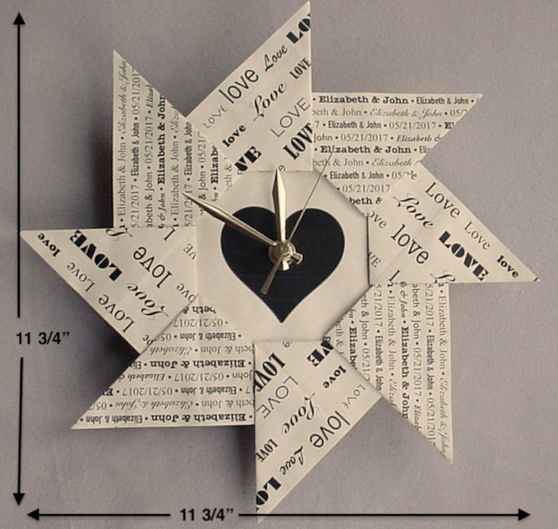 Personalized First Anniversary Gift Love Spiral Origami Clock Heart image 3