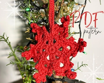 Christmas Red Snowflake Crochet Pattern, Christmas Tree Ornament, Christmas Crochet Patterns, Snowflake Ornament, Crochet Ornament Pattern