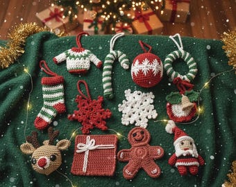 Christmas Ornaments Crochet Pattern Bundle, Amigurumi Pattern