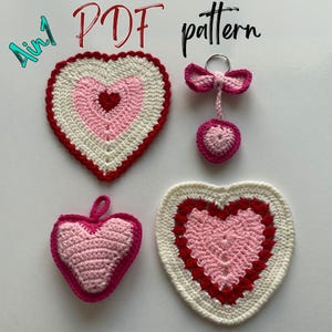 Unique and Easy Heart Crochet Patterns Bundle, Heart Crochet Coasters and Keychains Pattern, Gift for Him, Valentines Gift, DIY Crochet Idea