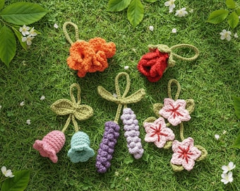 5 in 1 Flower Keychains Crochet Pattern Bundle