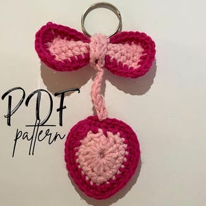 Romantic Bow Heart Keychain Pattern, Amigurumi Heart Crochet Keychain, Valentines Day Gift, Valentine&#39;s Day Ornament, Anniversary Gift Idea