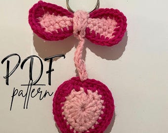 Amigurumi Heart Crochet Keychain Pattern, Bow Accent (PDF Pattern)