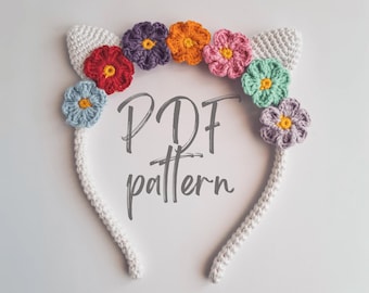 Crochet Cat Ear Flower Headband Pattern (PDF Pattern)